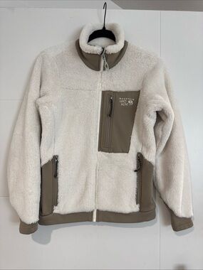 Mountain Hardwear Womens Monkey Fleece Zip Jacket Sz Small White Beige Polartec